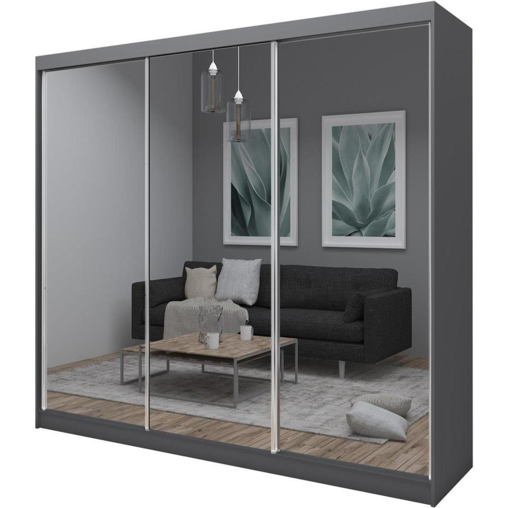 SCHWEBETÜRENSCHRANK Debra 240/216/61 graphit mit Spiegel - Graphitfarben, Holzwerkstoff (240/216/61cm) - Beautysofa