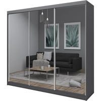 SCHWEBETÜRENSCHRANK Debra 240/216/61 graphit mit Spiegel - Graphitfarben, Holzwerkstoff (240/216/61cm) - Beautysofa