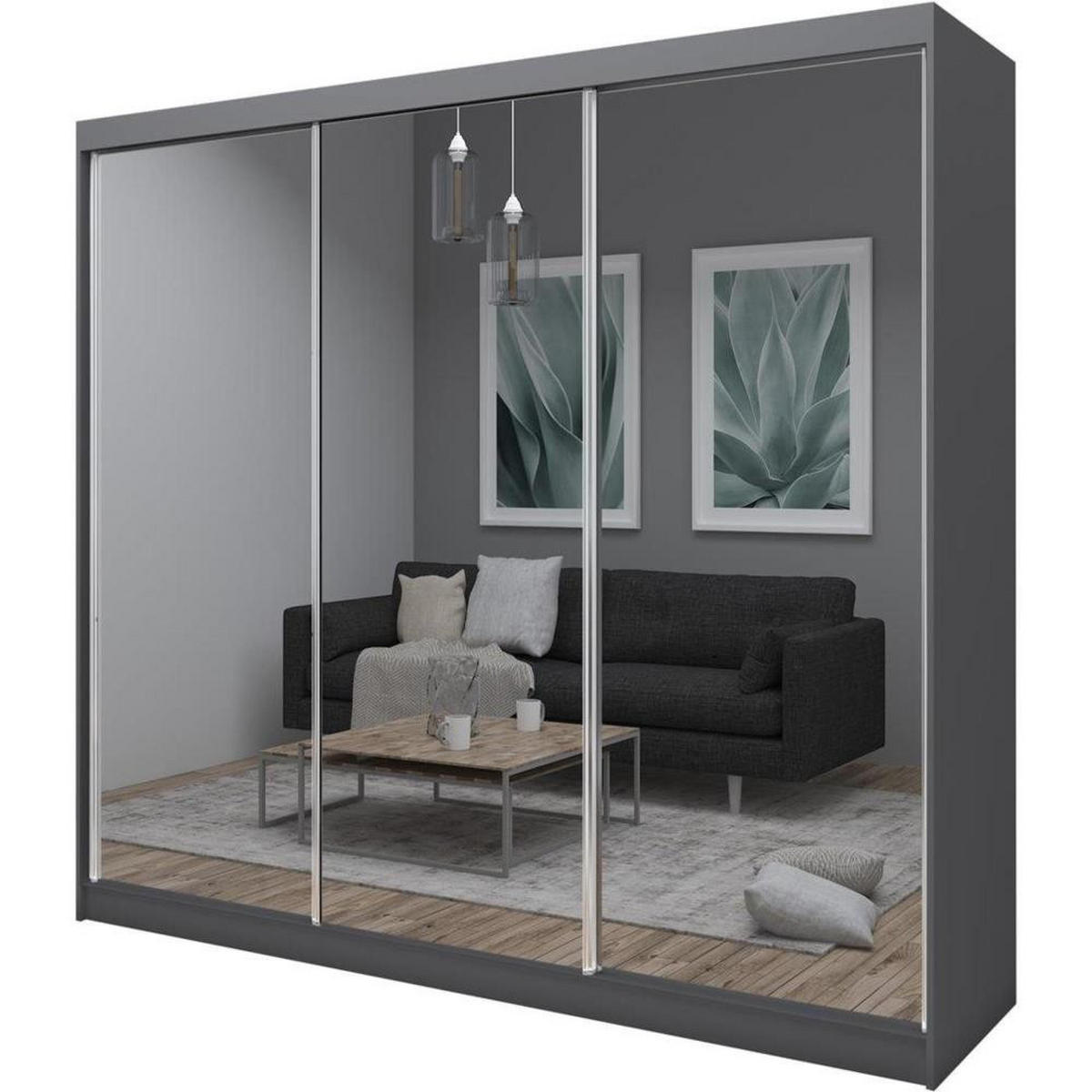 SCHWEBETÜRENSCHRANK Debra 240/216/61 graphit mit Spiegel - Graphitfarben, Holzwerkstoff (240/216/61cm) - Beautysofa