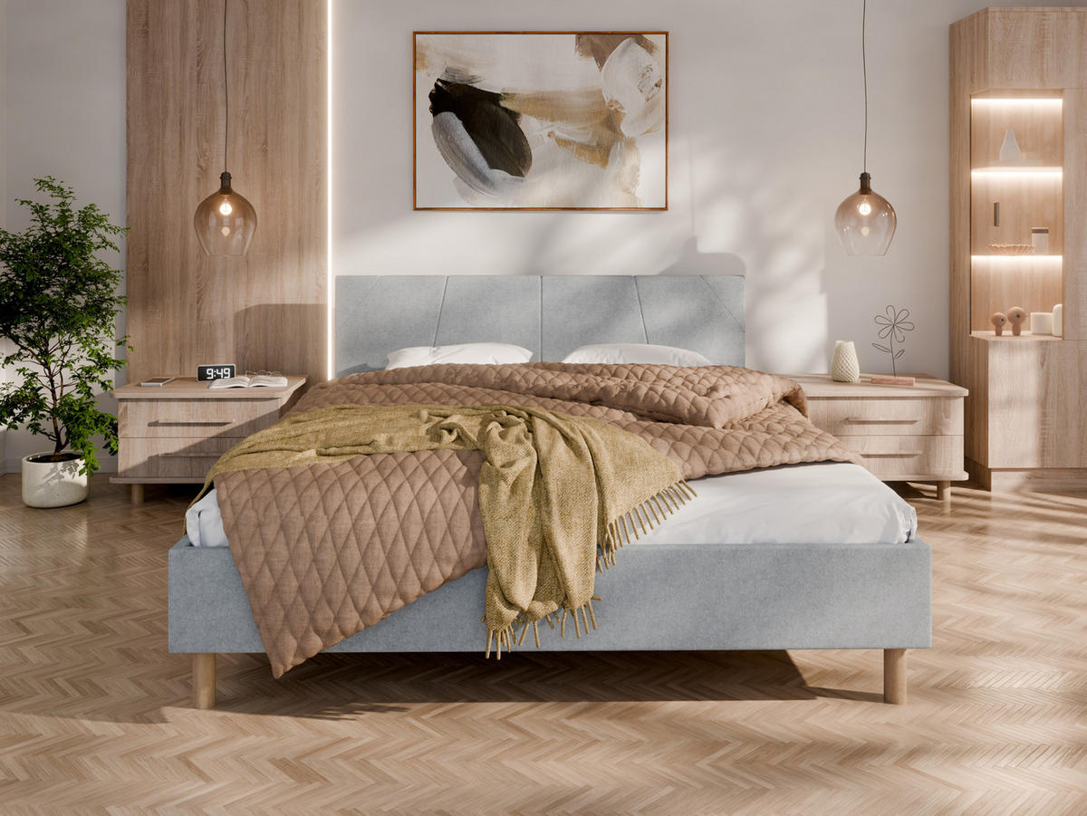POLSTERBETT ALMORE 160x200cm Elegantes Polsterbett für modernen Wohnstil , Federkernmatratze ELDAR (18cm), hellgrau - Hellgrau, Holz (160/200cm) - Panda Möbel