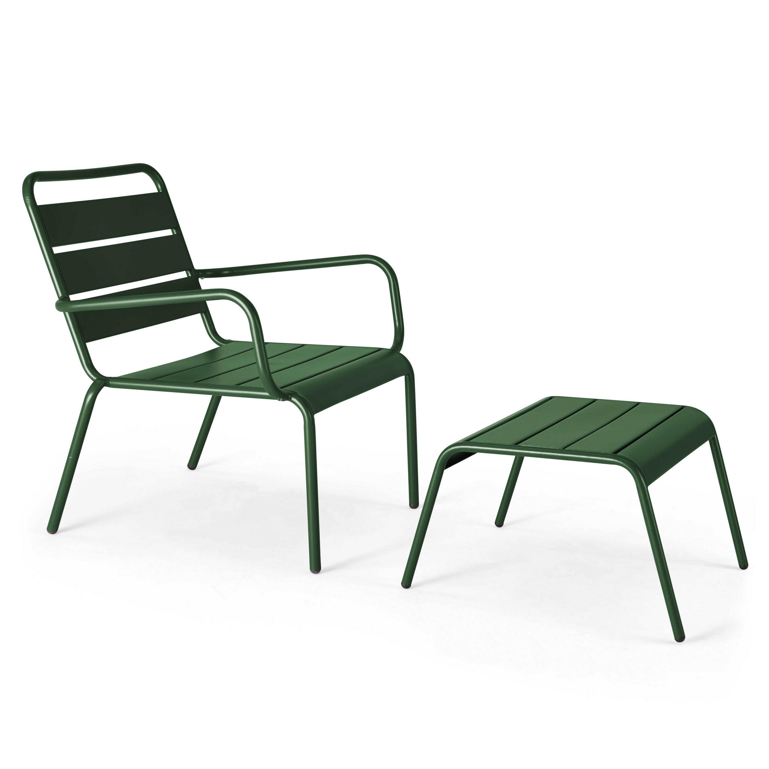 RELAXSESSEL MIT HOCKER 2-tlg., Waldgrün - Grün, Metall (64/72/60cm) - Oviala
