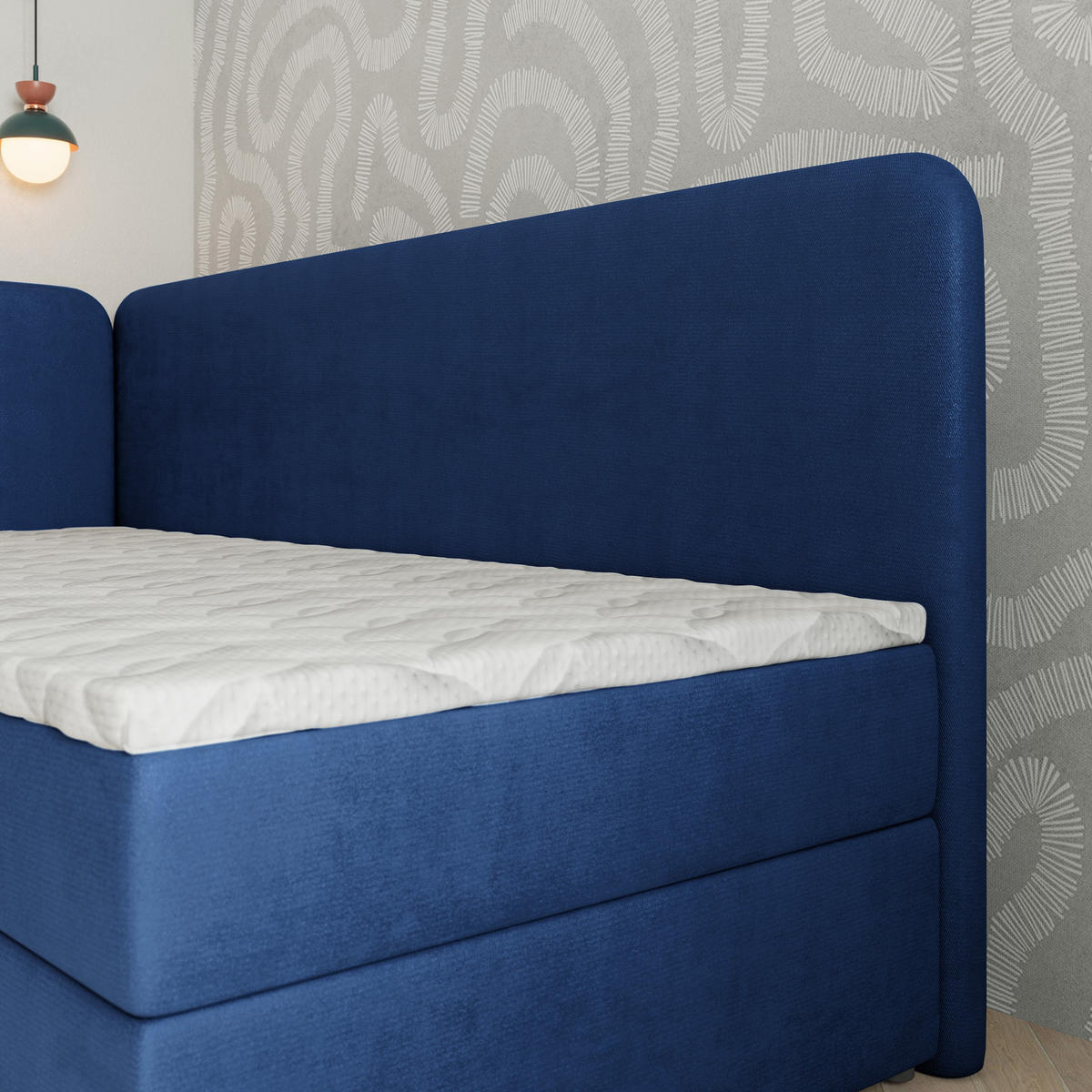 BOXBETT GINA 100x200 cm mit Matratze und Topper, H2+H3 - Blau - Blau, Holz (100/200cm) - MASSENO