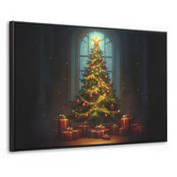 LEINWAND Bilder mit Rahmen - Weihnachtsbaum - Geschenk - Winter - 90x60 - Grün, Textil (90/60cm) - MuchoWow