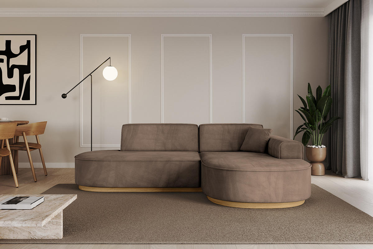 ECKSOFA Ottomane Rechts MARI-L1-v2 - 243x171x83 cm Braun Velours - Braun, Holzwerkstoff/Textil (171/243cm) - ALTDECOR