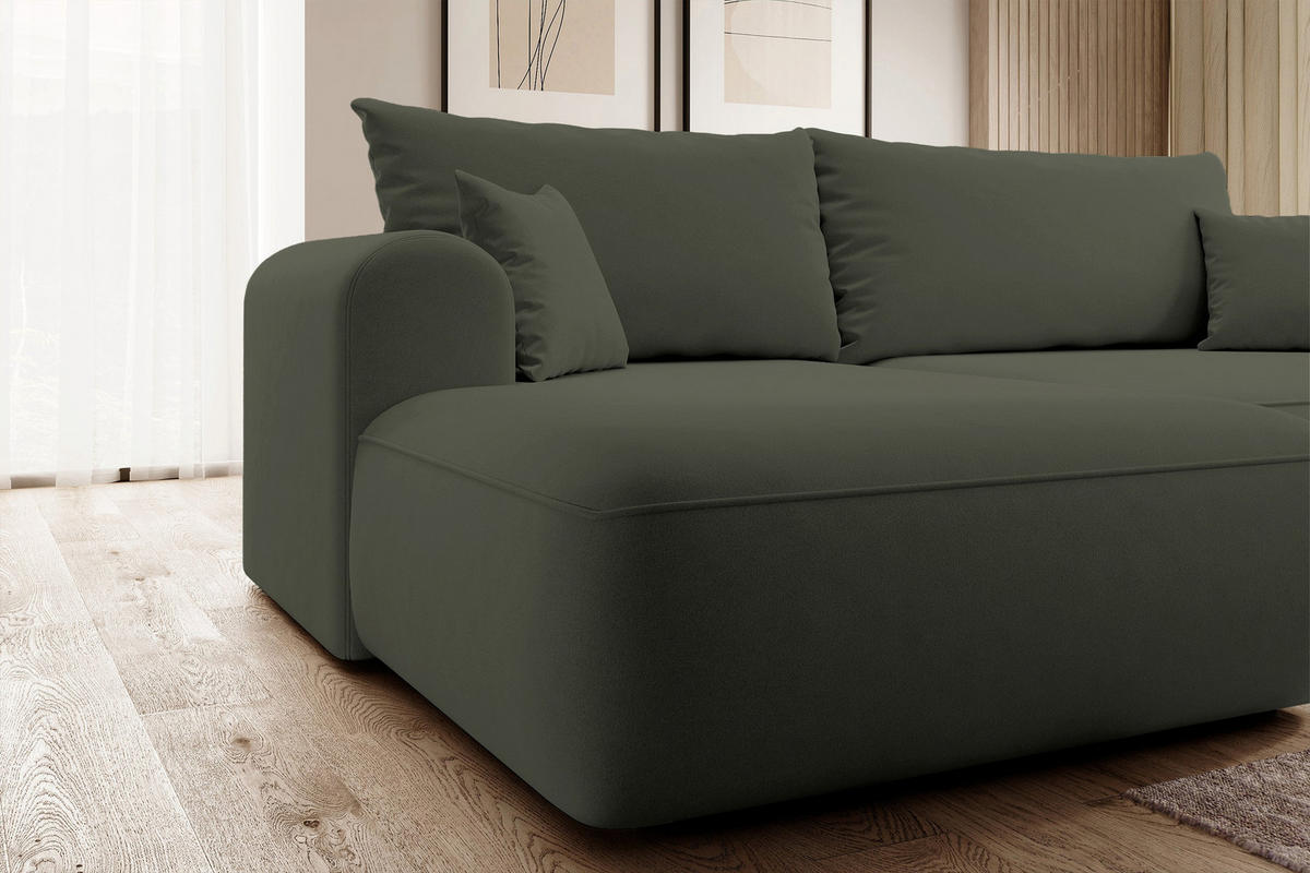 ECKSOFA Ovo Olivgrün Velours - Schwarz/Olivgrün, Kunststoff/Textil (260/165cm) - Selsey