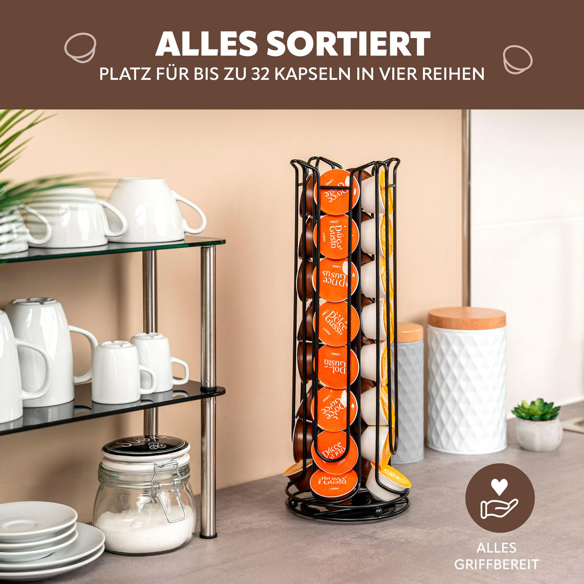 KAPSELSTÄNDER für Dolce Gusto, 32 Kapseln, schwarz - Schwarz, Metall (15/41.5/15cm) - eluno