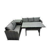 Gartenmöbelset mit Esstisch,Zweisitzer,Beistelltischen Polyrattan Dunkelgrau 5-Sitzer - Dunkelgrau/Grau, Glas/Kunststoff - Fimous