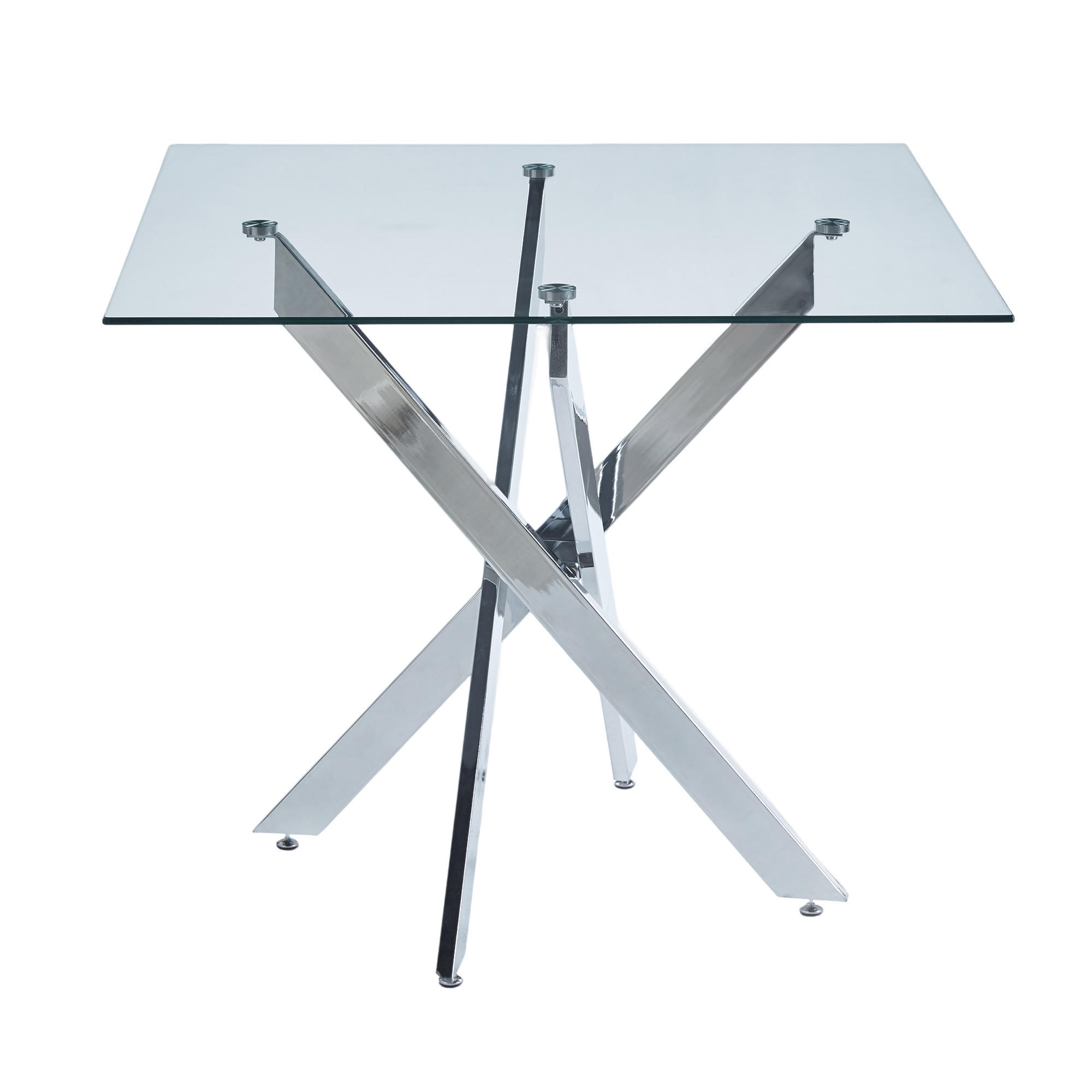 ESSTISCH 80/80/75 cm silber aus Glas mit Metallkreuzgestell - Silberfarben, Metall (80/80/75cm) - OKWISH