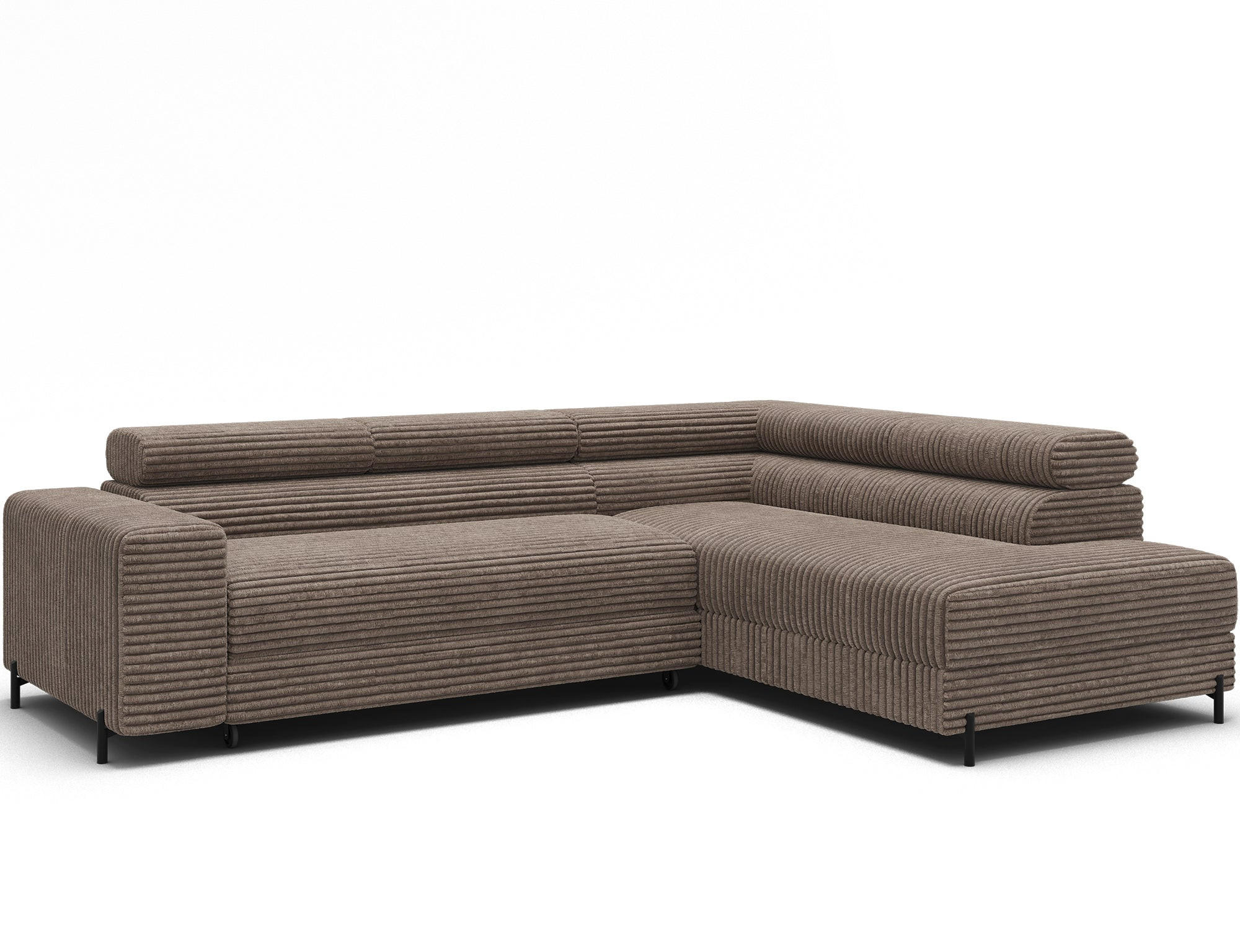 ECKSOFA COLESIO L-Form, Schlaffunktion, Bettkasten, verstellbare Kopfstützen, Wellenfederung, Metallfüße, breiter Cordstoff - Beige/Schwarz, Kunststoff/Metall (204/269cm) - Wohnideebilder