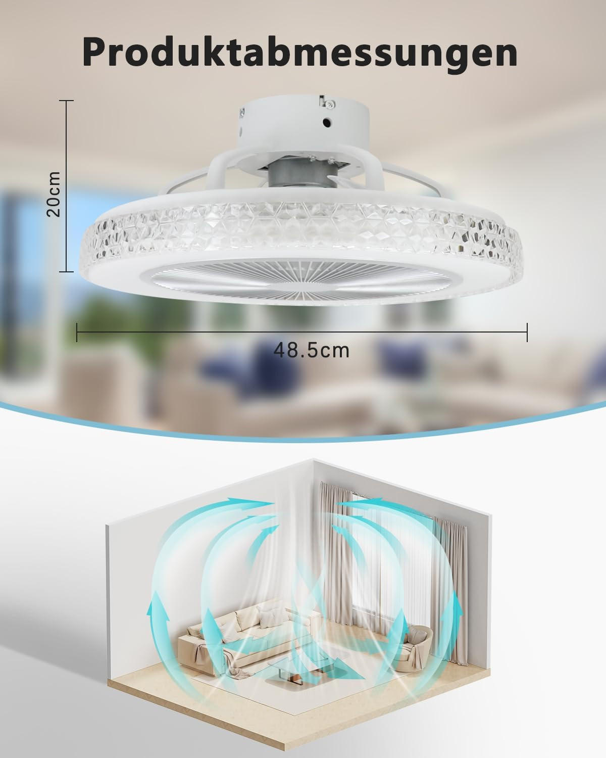 DECKENVENTILATOR mit Beleuchtung Vornis 49/49/20.5 cm - Weiß, Metall (49/49/20.5cm) - ZMH
