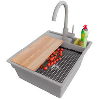 GRANITSPÜLE Oslo Pocket, 2-er set Grau 43/53 cm 1 Becken + Küchenarmatur 32/20 cm + Ablauf-Set + Küchenzubehörset ab 45er Unterschrank - Chromfarben/Beige, Kunststoff (43/20/53cm) - Primagran