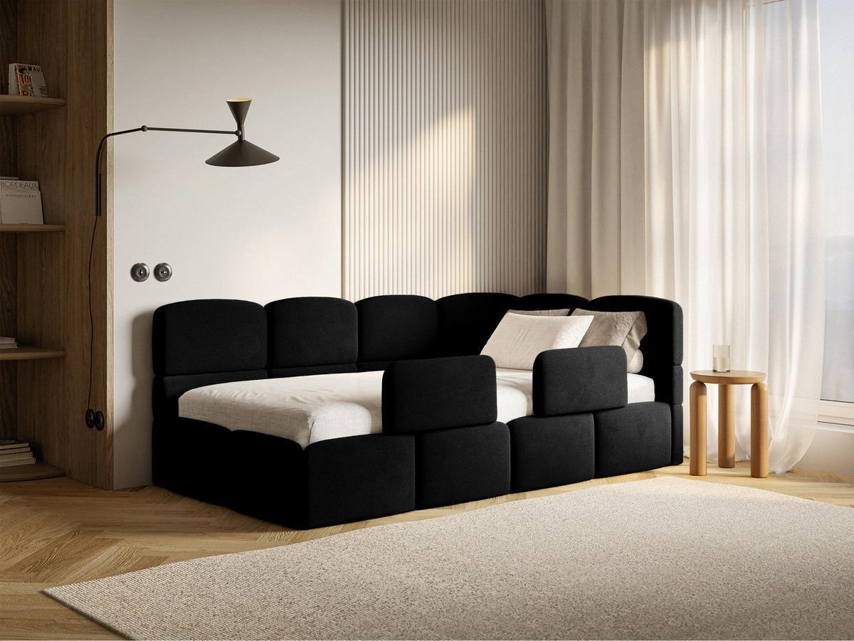 DETSKÁ POSTEĽ Cloudy čierna 90x200 cm, s matracom a zábranou, záhlavie vpravo, zamat - čierna, textil/plast (90/200cm) - Selsey