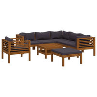 GARTEN-LOUNGE-SET 8-TLG. Mit Auflage Massivholz Akazie - Grau, Holz - vidaXL