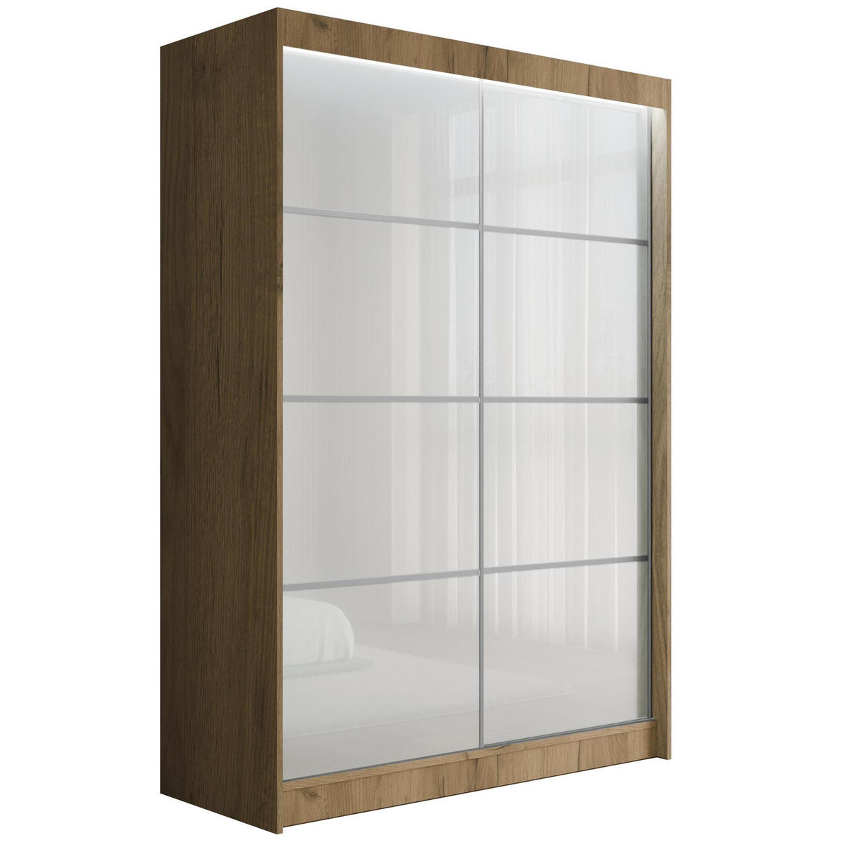 KLEIDERSCHRANK PEKA III mit LED - 150 cm - Braun|Weiß - Braun/Weiß, Holzwerkstoff (150/215/61cm) - ALTDECOR
