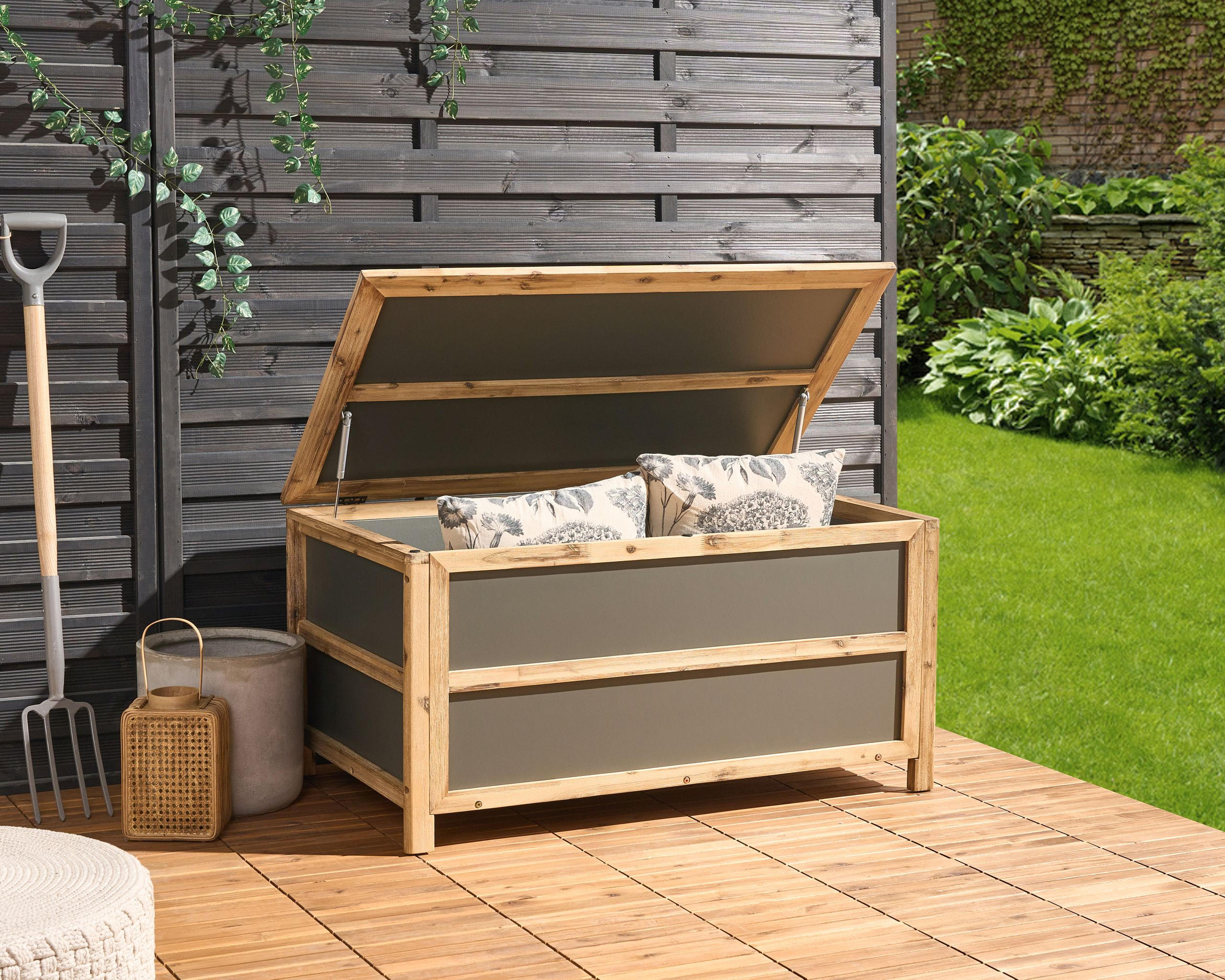 AUFBEWAHRUNGSBOX Grau Acate - Hellbraun/Grau, Stein (121/61/72cm) - Beliani