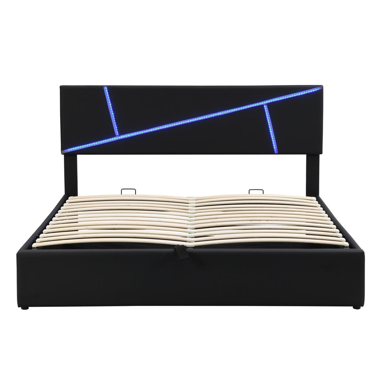 POLSTERBETT 140/200 cm mit LED-Beleuchtung, hydraulischem Bettkasten und Lattenrost aus PU, Schwarz - Schwarz, Kunststoff (140/200cm) - Redom