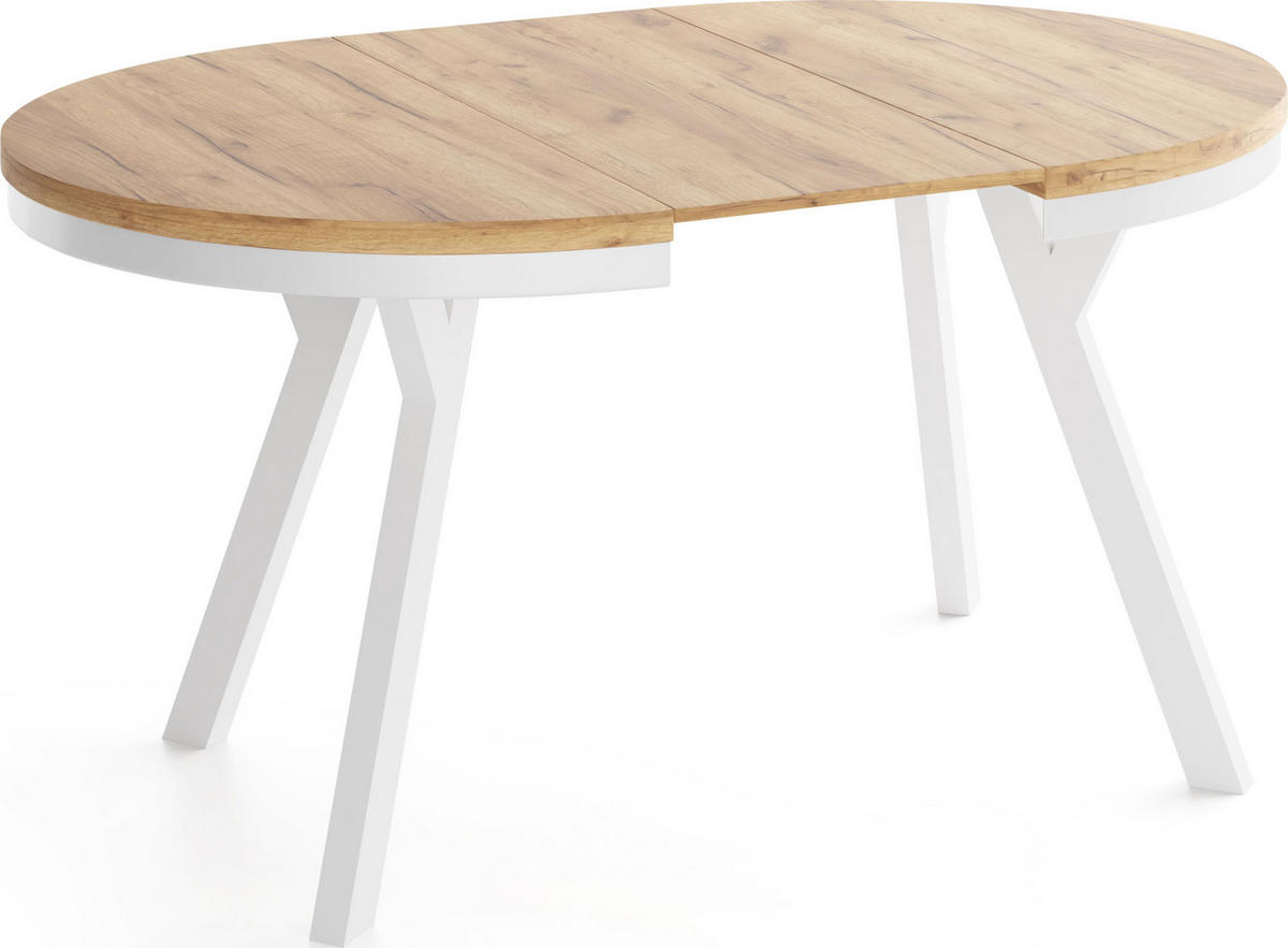 ESSTISCH Vero Neo rund ausziehbar verlängerbar, Eiche Braun 80-130/80/77 cm - Eiche Wotan/Weiß, Holz/Holzwerkstoff (80/80/77cm) - WFL GROUP