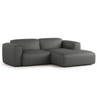 ECKSOFA mit XL-Longchair - Schwarz/Grau, Leder/Kunststoff (260/171cm) - home24