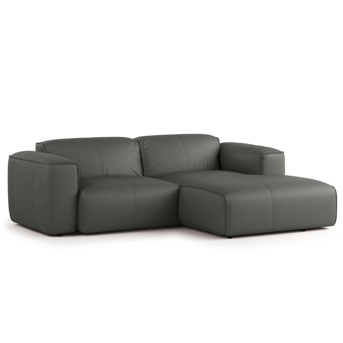 ECKSOFA mit XL-Longchair - Schwarz/Grau, Leder/Kunststoff (260/171cm) - home24