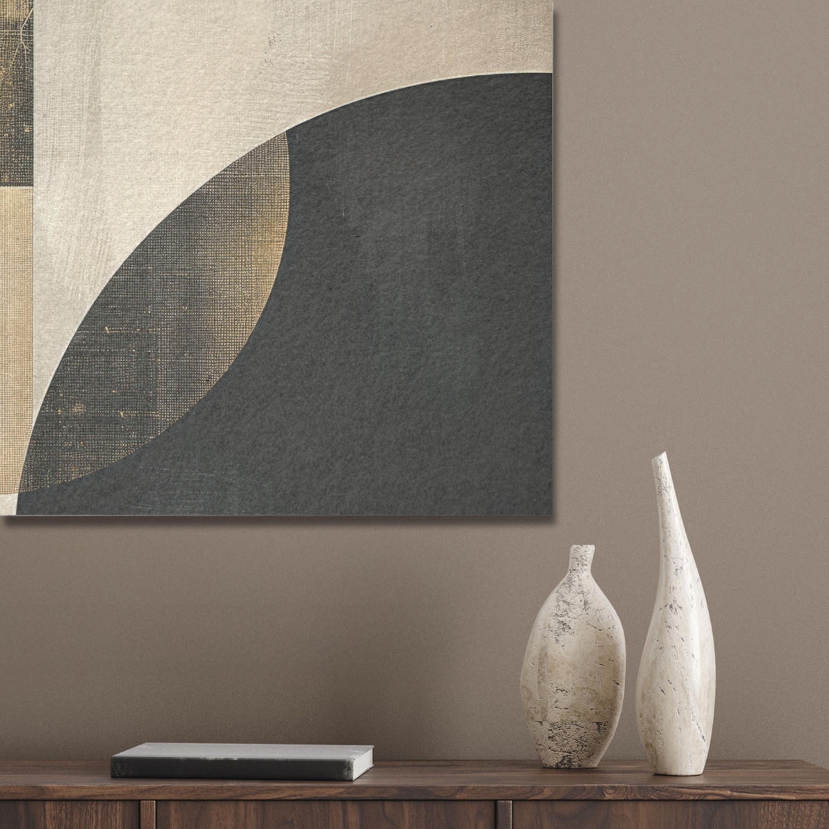 AKUSTIKPANEEL Abstrakt - Geometrische Formen - Schwarz - Gold 80x60 cm - Ecru, Textil (80/0.9/60cm) - MuchoWow