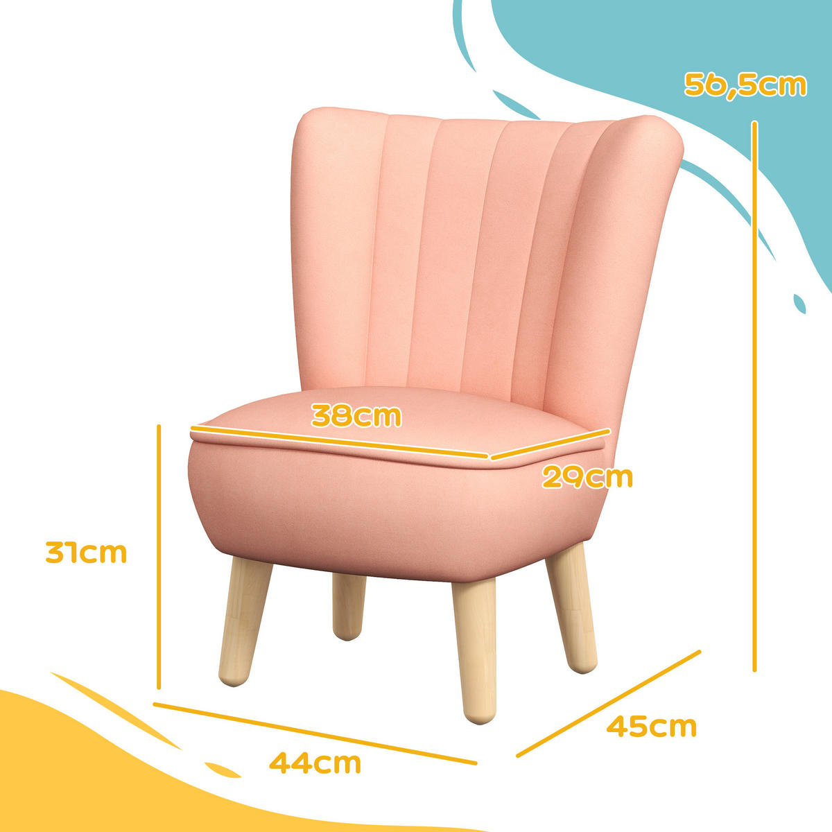 KINDERSESSEL, Holz, Rosa, 44L x 45B x 56,5H cm - Rosa, Holz (45/56.5/44cm) - AIYAPLAY