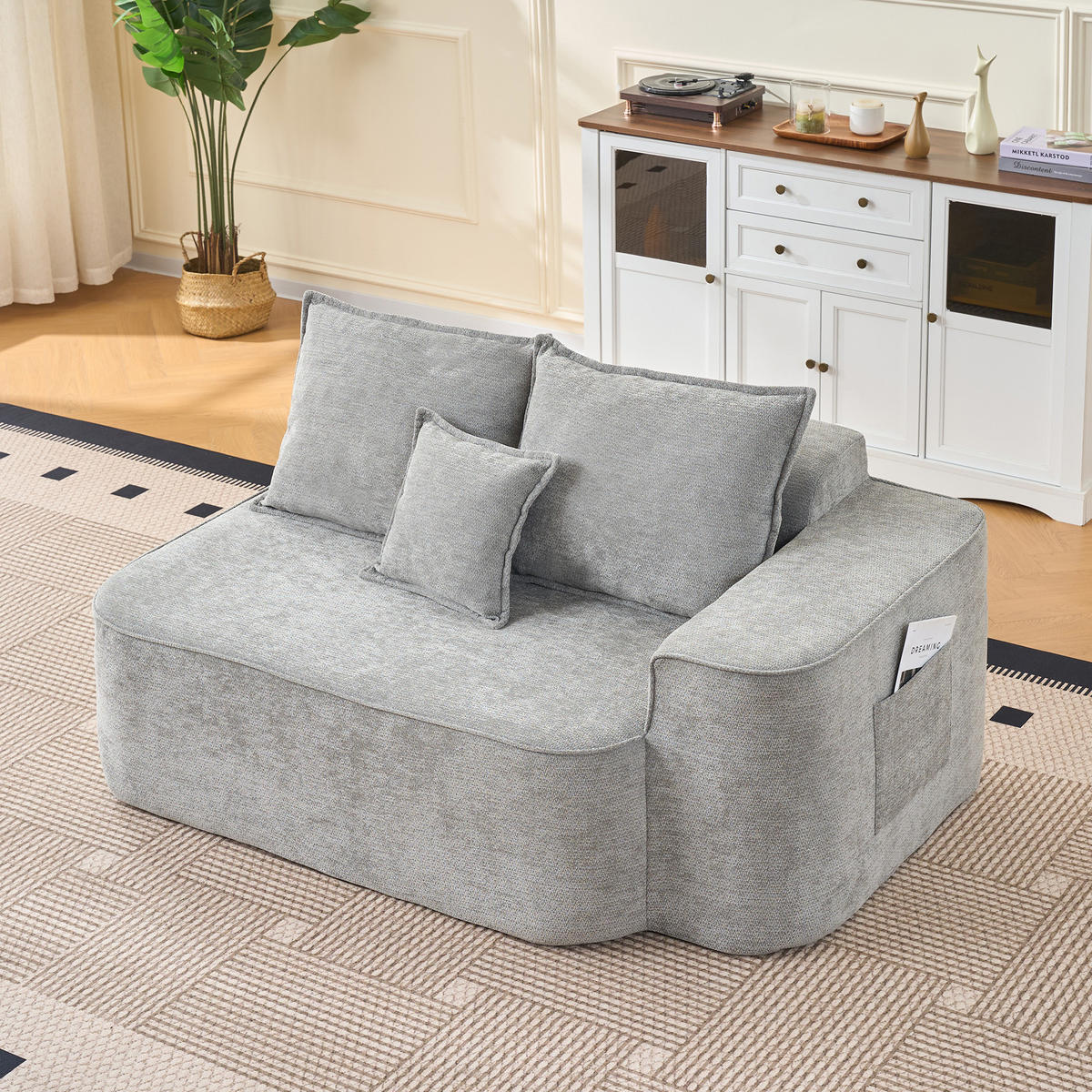 2-SITZER Sofa aus Chenille in Grau mit Seitentaschen - Grau, Textil (95/65/150cm) - Modfu
