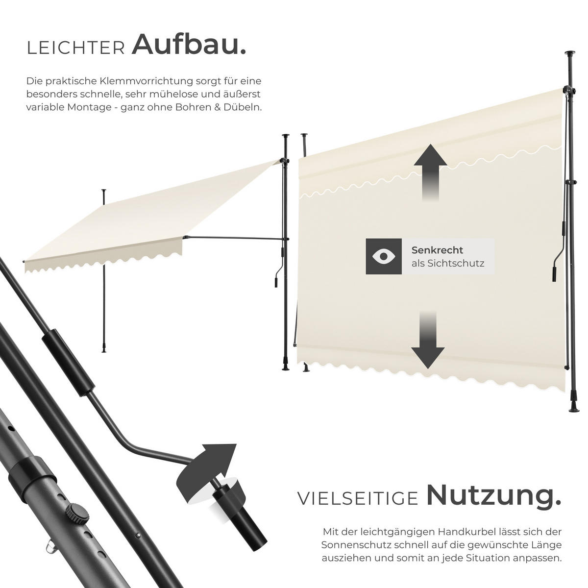 KLEMMMARKISE ,einfache Montage,beige - Beige, Kunststoff (350/304/180cm) - tectake