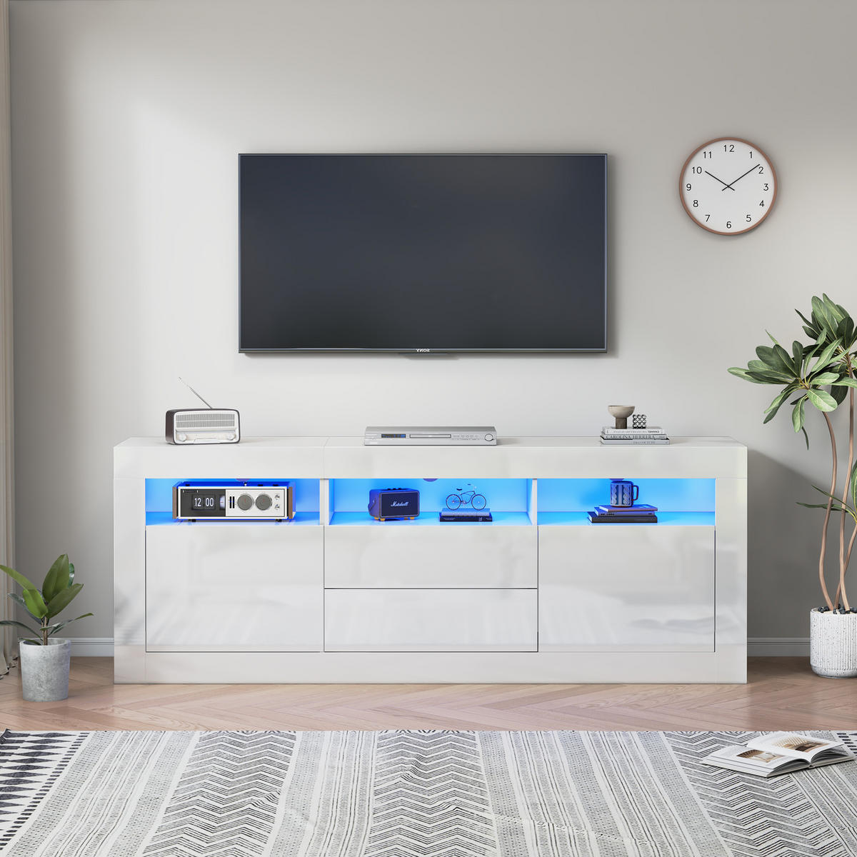 TV-SCHRANK mit Weiß Hochglanzfront, LED und Stauraum 160/35/60 cm - Weiß, Holzwerkstoff (160/60/35cm) - Redom