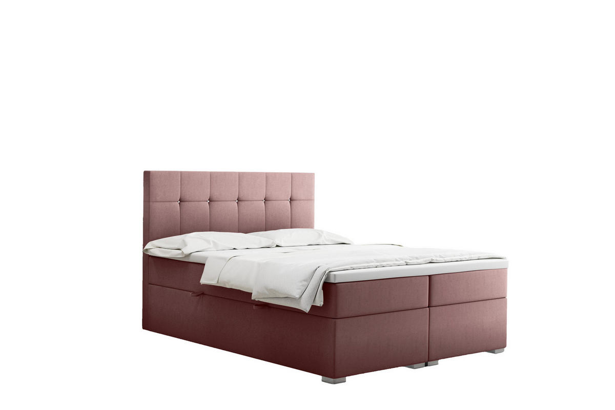 BOXBETT Mit Matratze Und Bettkasten LINDT Stoff Velvet 120x200 cm Rosa H3-Bonell - Rosa, Holz (120/200cm) - Kaiser Möbel