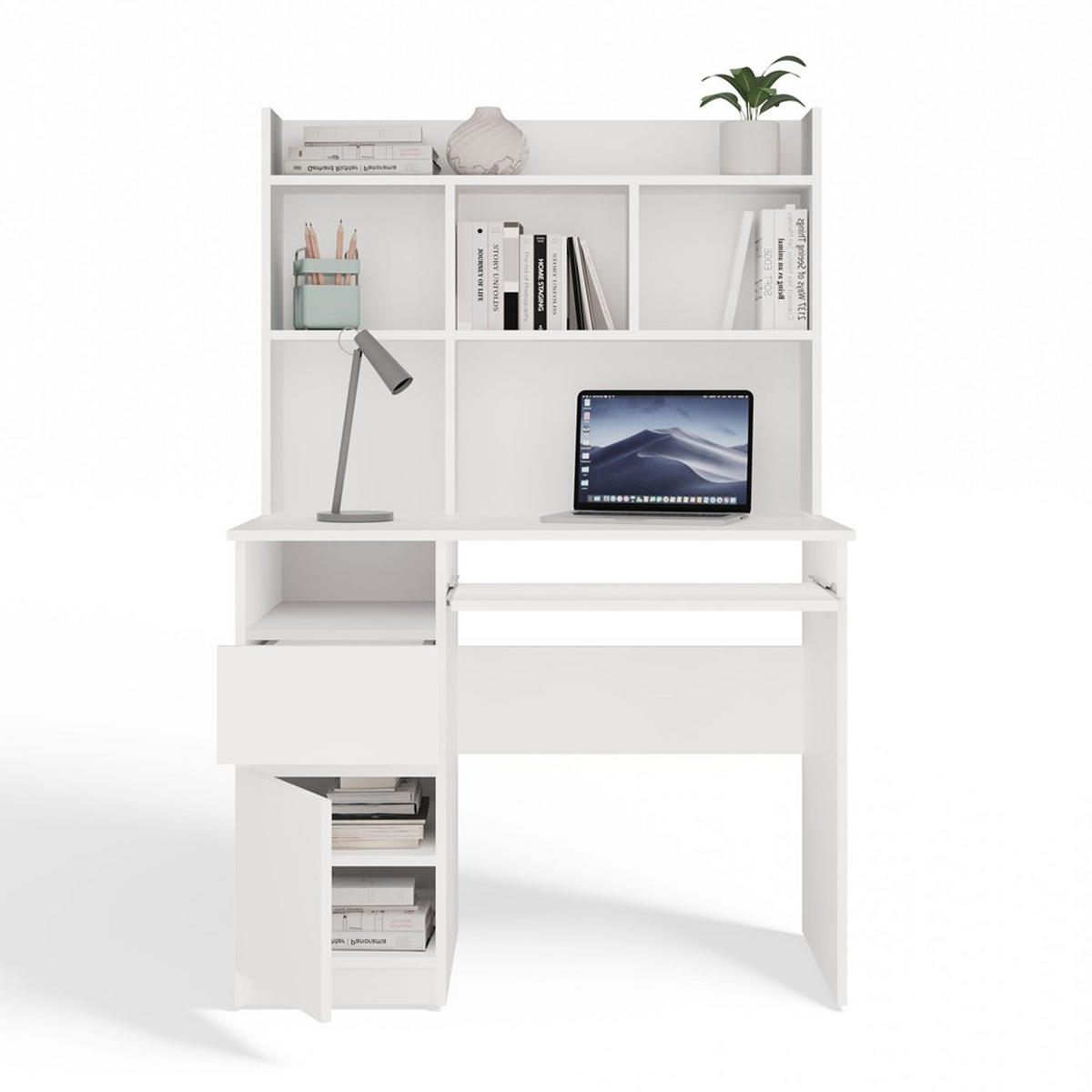SCHREIBTISCH PORTO mit Anbauelement Weiß 98 x 51 x 145 cm - Weiß, Holzwerkstoff (51/98/145cm)