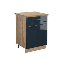 KÜCHENUNTERSCHRANK Fame-Line Dunkelblau Hochglanz 60 cm mit Schublade AP Eiche - Eiche Wotan/Dunkelblau, Holzwerkstoff (60/82/60cm) - Vicco
