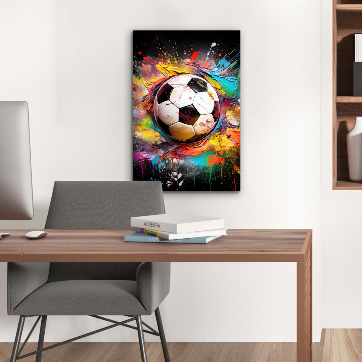 METALLBILD Fußball - Farbe - Farben - Schwarz - Weiß 40x60 cm - Weiß, Metall (40/60cm) - MuchoWow