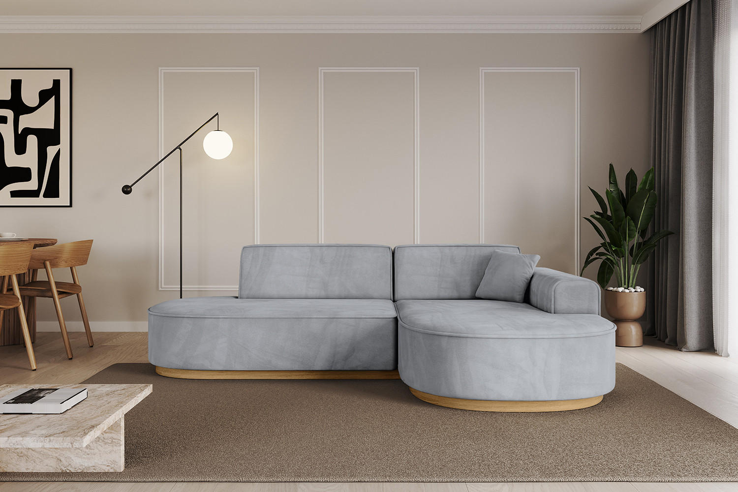 ECKSOFA Ottomane Rechts MARI-L1-v2 - 243x171x83 cm Grau Velours - Grau, Holzwerkstoff/Textil (171/243cm) - ALTDECOR