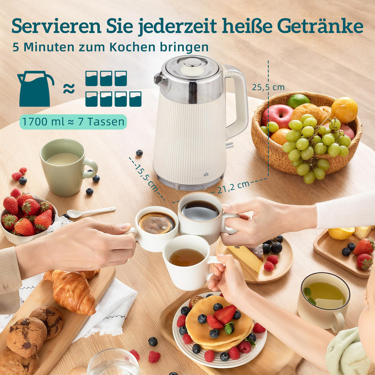 TOASTER mit Wasserkocher DE-07926 Creme - Creme, Metall (15.5/25.5/21.2cm) - ComfortXL