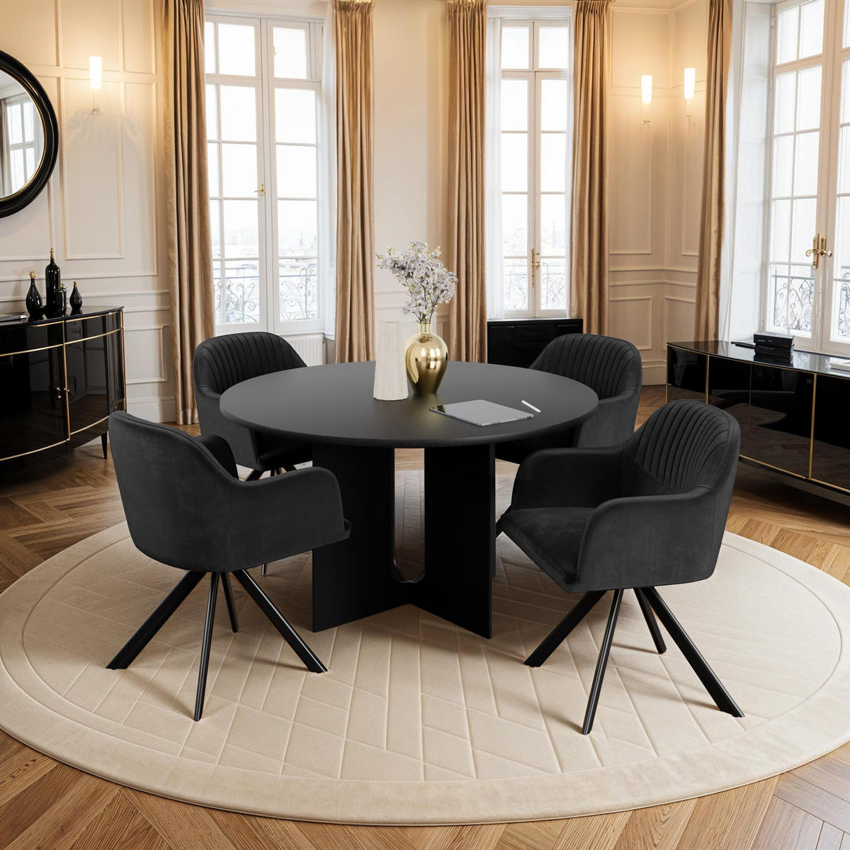DREHSTUHL 4er Set Lona 56 x 59 x 81 cm schwarz/schwarz - Schwarz, Textil (56/81/59cm) - tectake