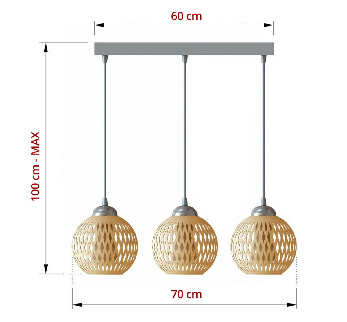 PENDELLEUCHTE BOHO - Beige/Schwarz, Holz/Metall (13/70/100cm) - kiki design