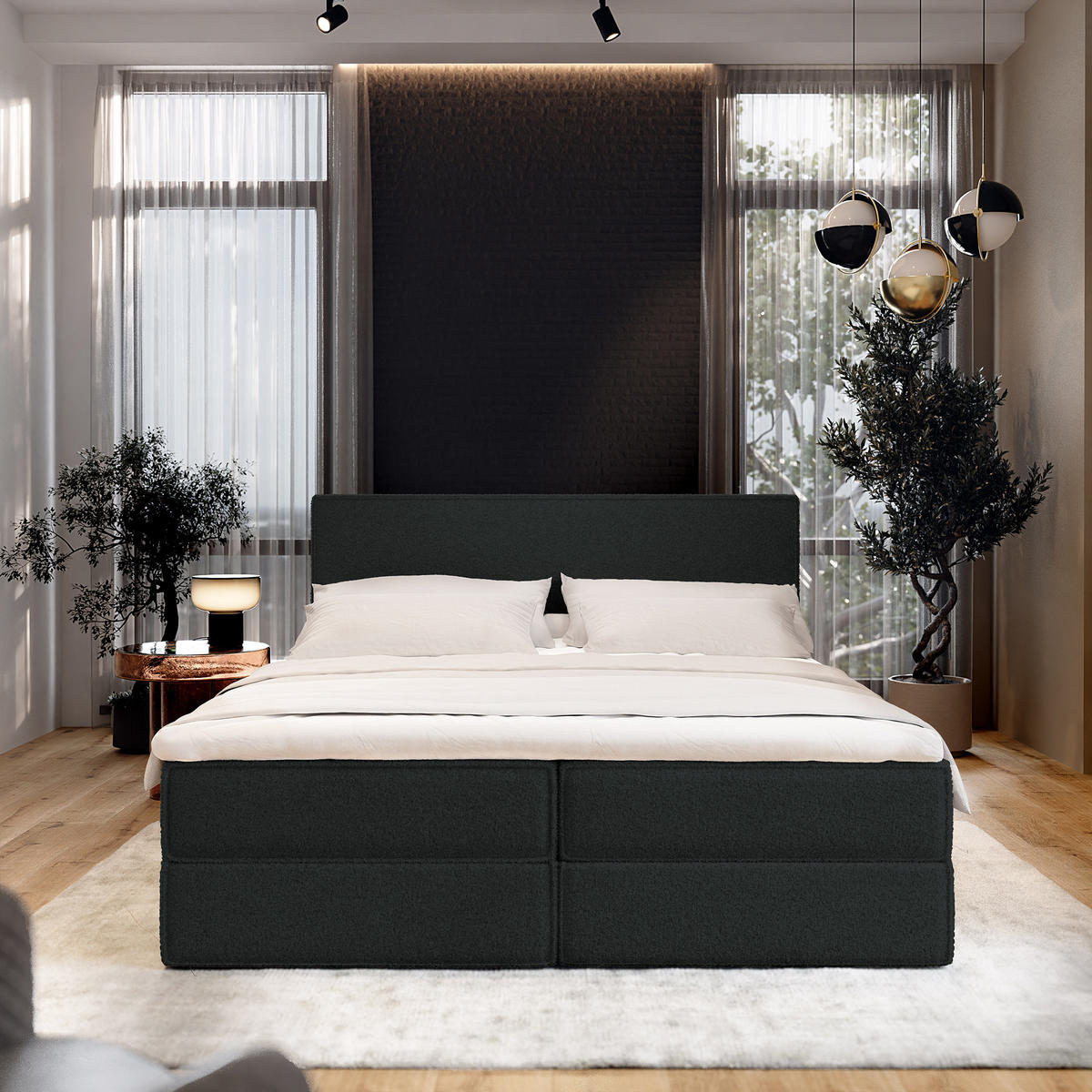 BOXBETT PELLIO 160x200 cm mit Matratze und Topper - Schwarz - Schwarz, Holz (160/200cm) - MASSENO