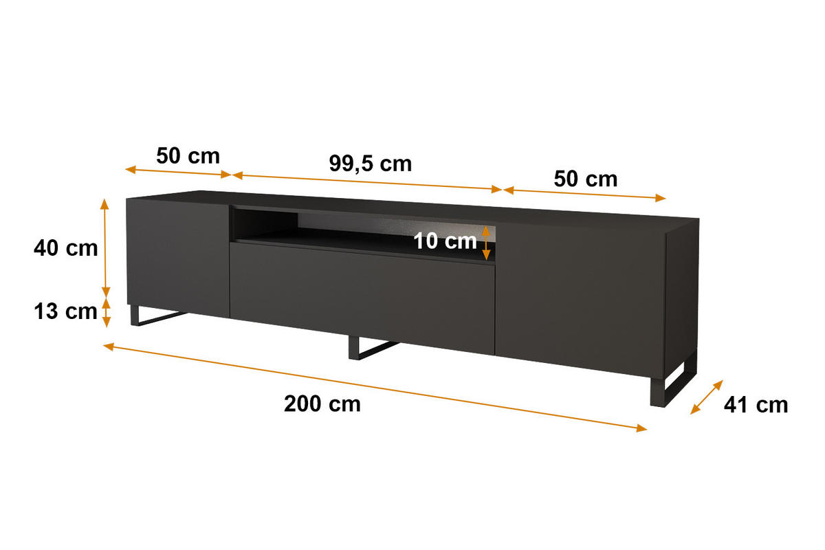 LOWBOARD ELIO-S 200x53x41 cm - Schwarz - Schwarz, Holzwerkstoff (200/53/41cm) - ALTDECOR