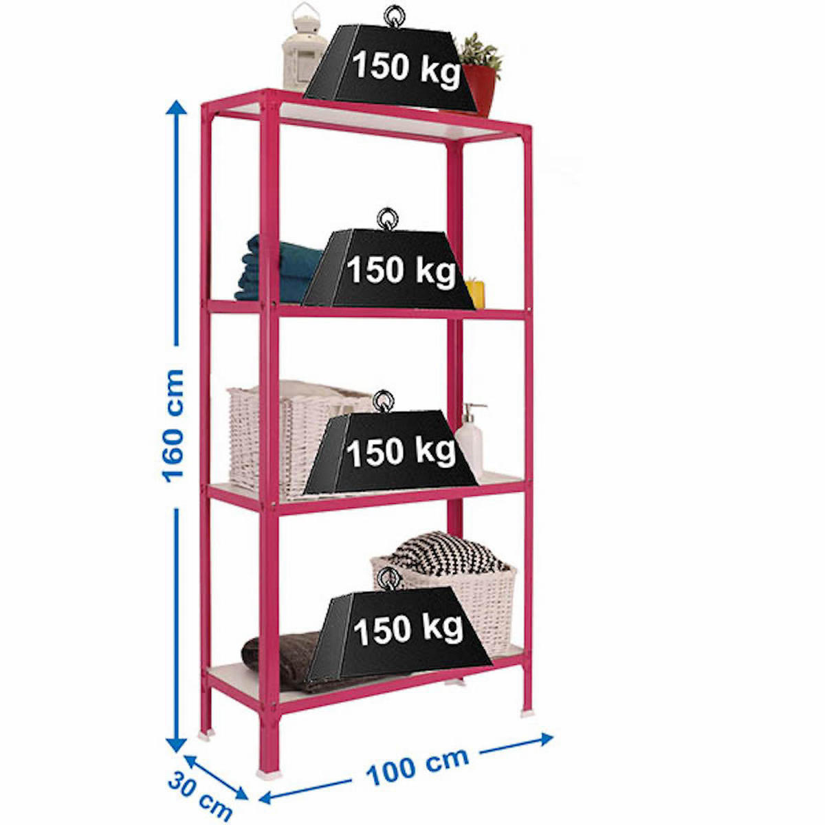 WOHNREGAL LIVING KOALA WOOD mit 4 Fachböden | HxBxT 160x100x30cm | Fachlast 150kg | Rosa/Weiß - Rosa, Metall (100/160/30cm) - PROREGAL