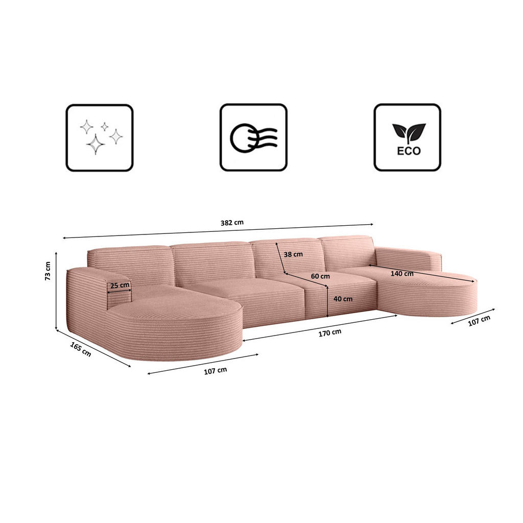 Thumbnail - Kaiser Möbel Ecksofa, Rosa, Holz, 382x165 cm, Wohnzimmer, Sofas & Couches, Wohnlandschaften, Ecksofas