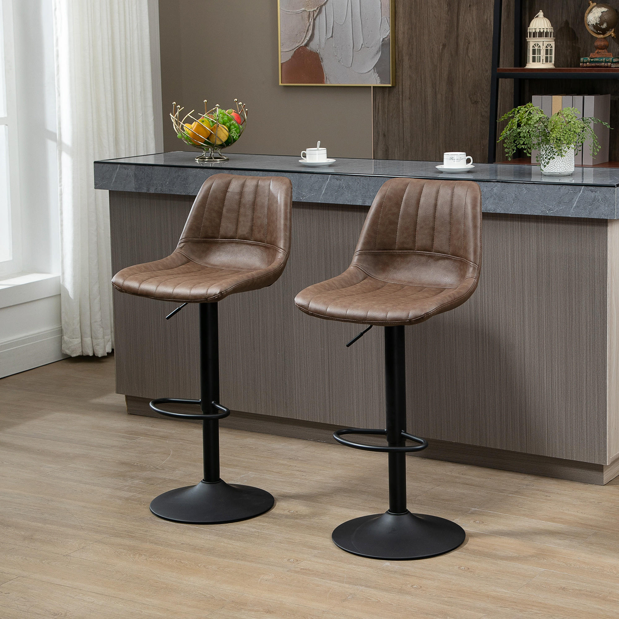 BARHOCKER, Kunstleder, Stahl, Braun - Braun, Kunststoff (49.5/111/43cm) - HOMCOM