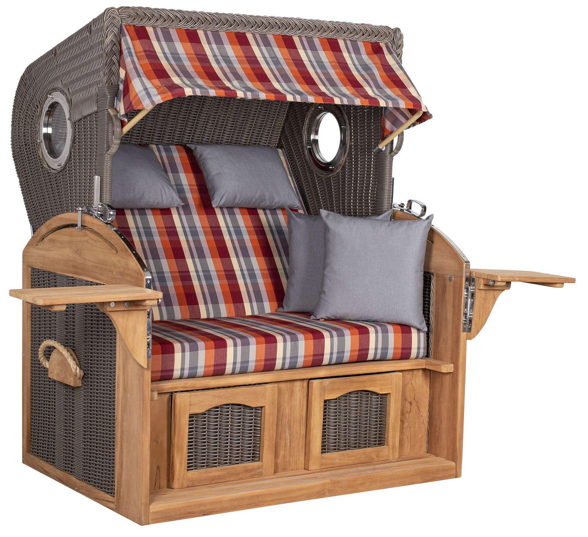 STRANDKORB XL Schillig Bullauge - Rot/Braun, Metall (142/170/95cm) - Mr. Deko