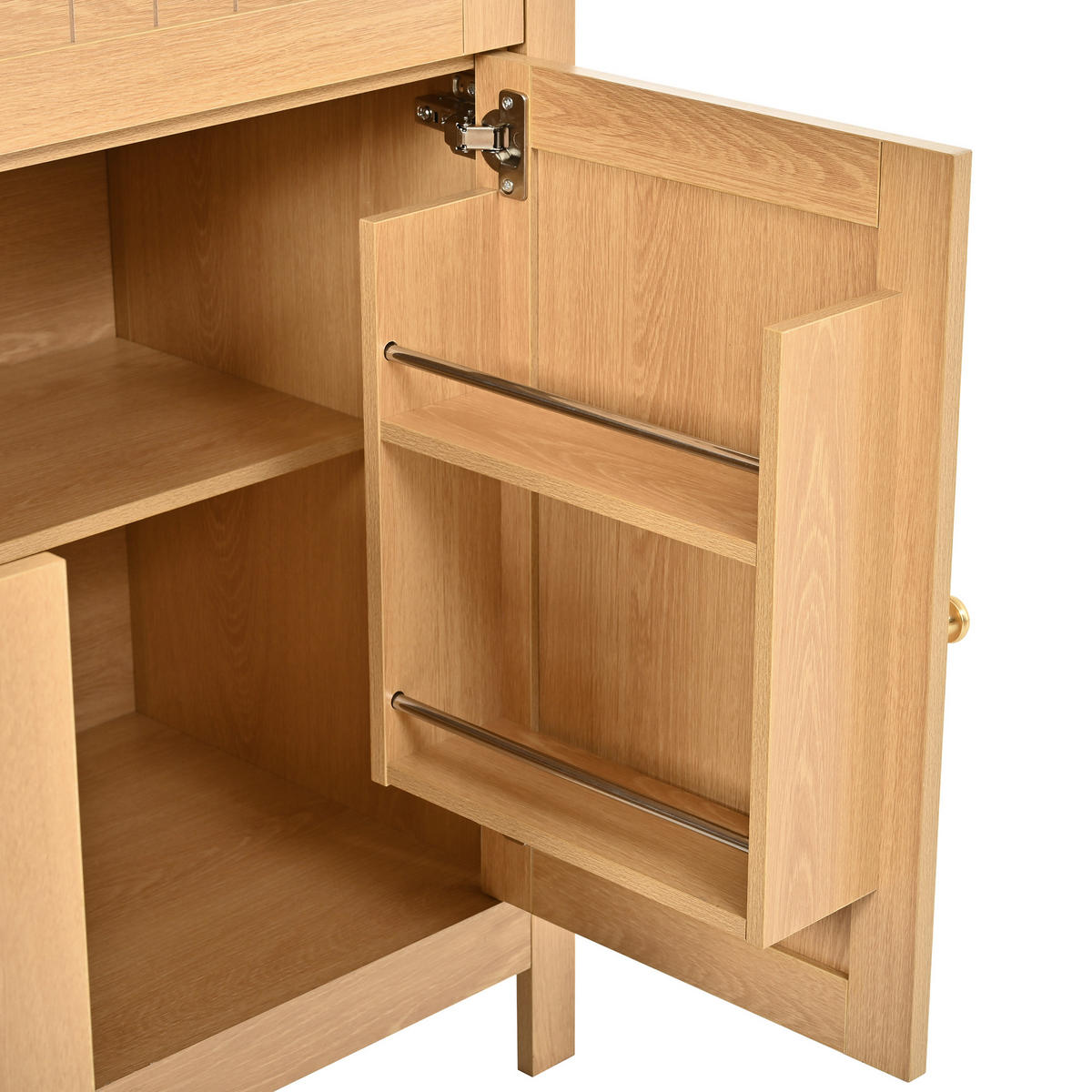 HIGHBOARD in Naturfarben mit Gewürzregalen und Doppeltüren für Küche und Wohnzimmer, B76/T40/H180 cm - Naturfarben, Holzwerkstoff (76/180/40cm) - STILVORA
