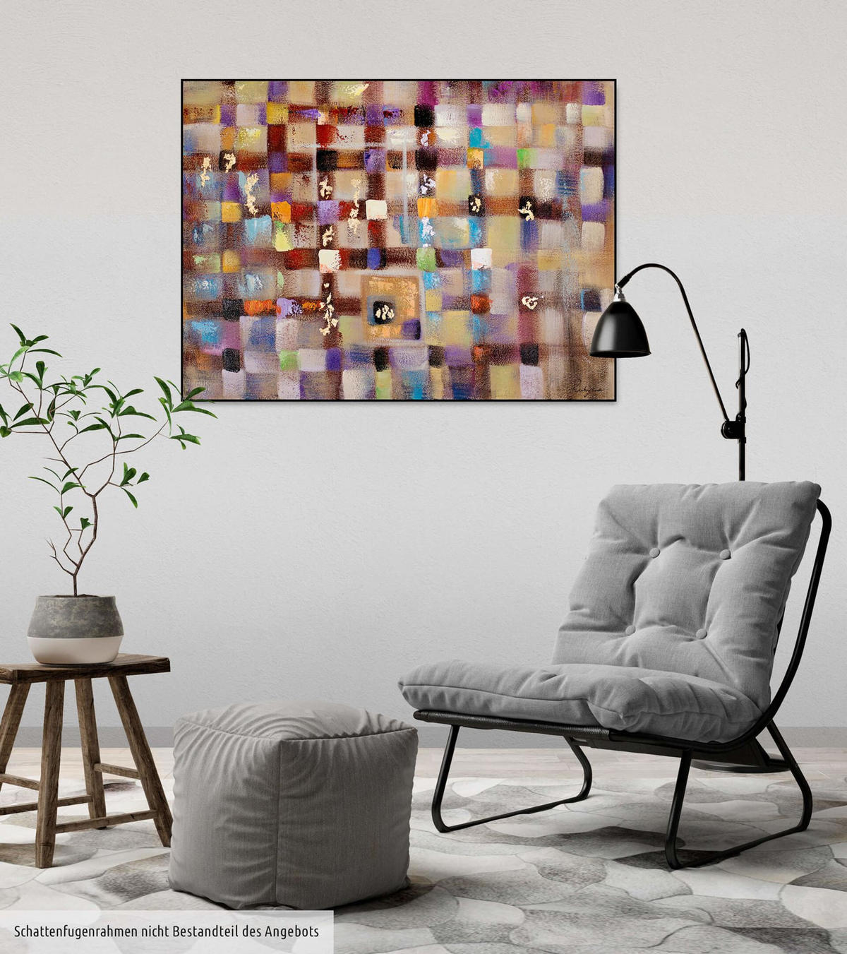 RUČNE MAĽOVANÝ AKRYLOVÝ OBRAZ 100/75 cm, viacfarebný, abstraktný geometrický motív - viacfarebná, drevo/textil (100/75cm) - KUNSTLOFT