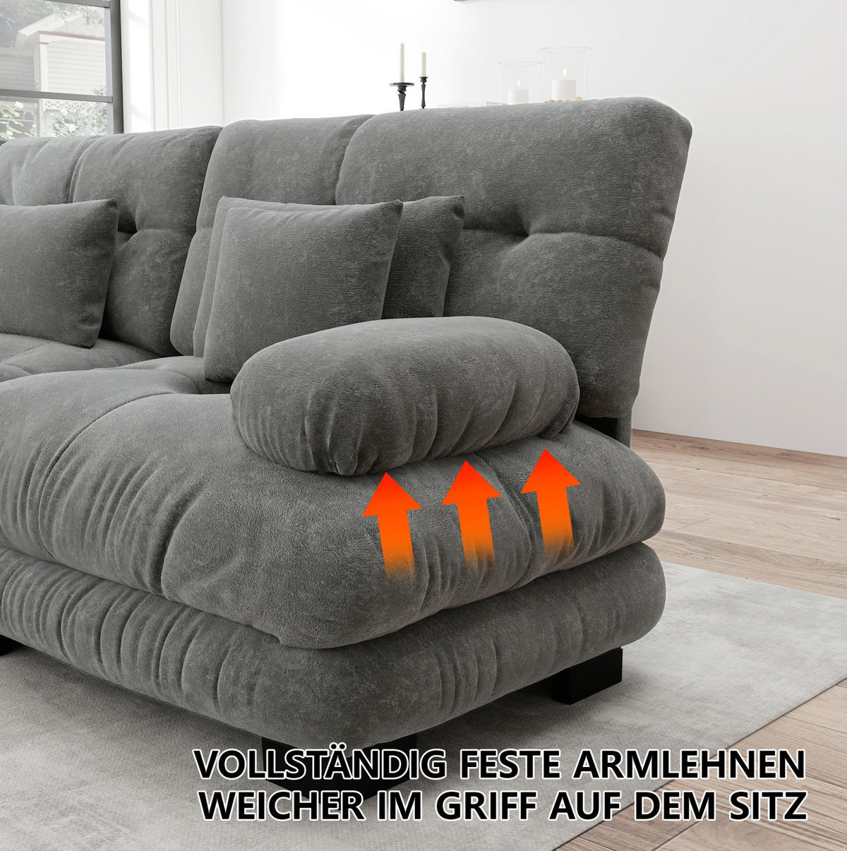 ECKSOFA 406/145/81 cm in Grau aus Chenille mit beweglichem Ottoman - Grau, Textil (145/406cm) - Flora Grace