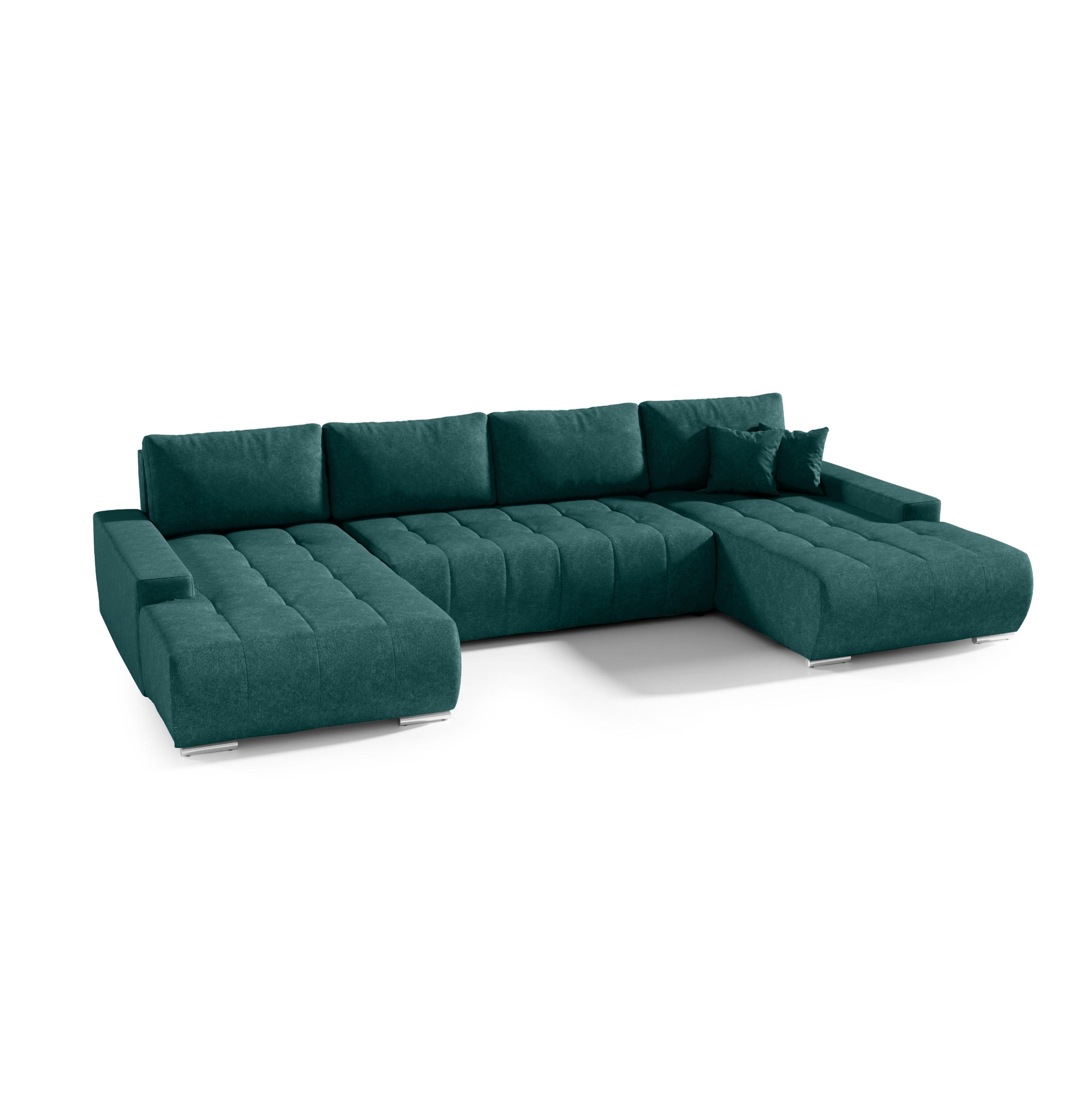 WOHNLANDSCHAFT mit Schlaffunktion Dhaka U, Flaschengrün - Grün, Textil (185/85/350cm) - Fedve