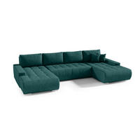WOHNLANDSCHAFT mit Schlaffunktion Dhaka U, Flaschengrün - Grün, Textil (185/85/350cm) - Fedve