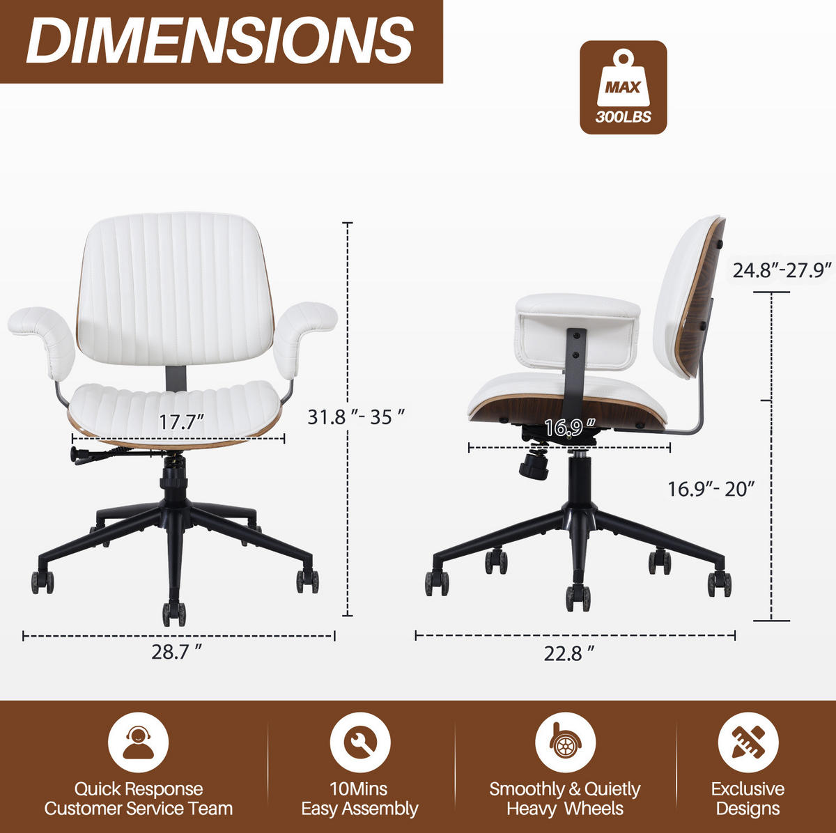 SCHREIBTISCHSTUHL in Beige 59x73x87 cm mit Armlehnen, Drehfunktion und Rollen - Beige, Leder (73/87/59cm) - IVMEU
