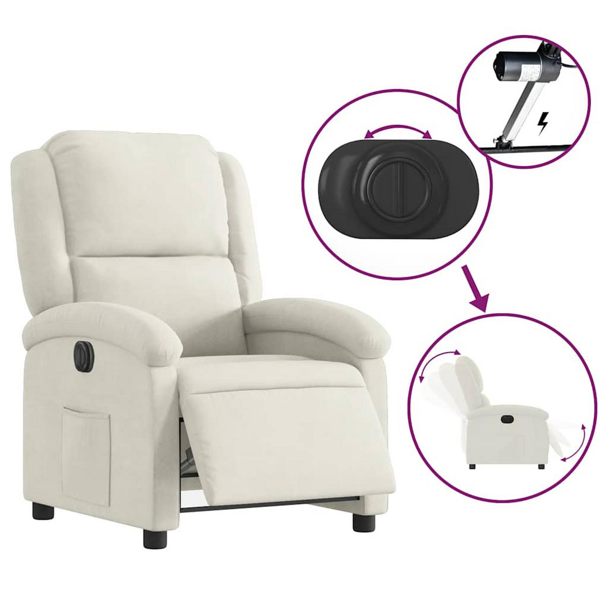 RELAXSESSEL Elektrisch Creme Samt - Creme, Textil (86.5/99.5/71cm) - vidaXL