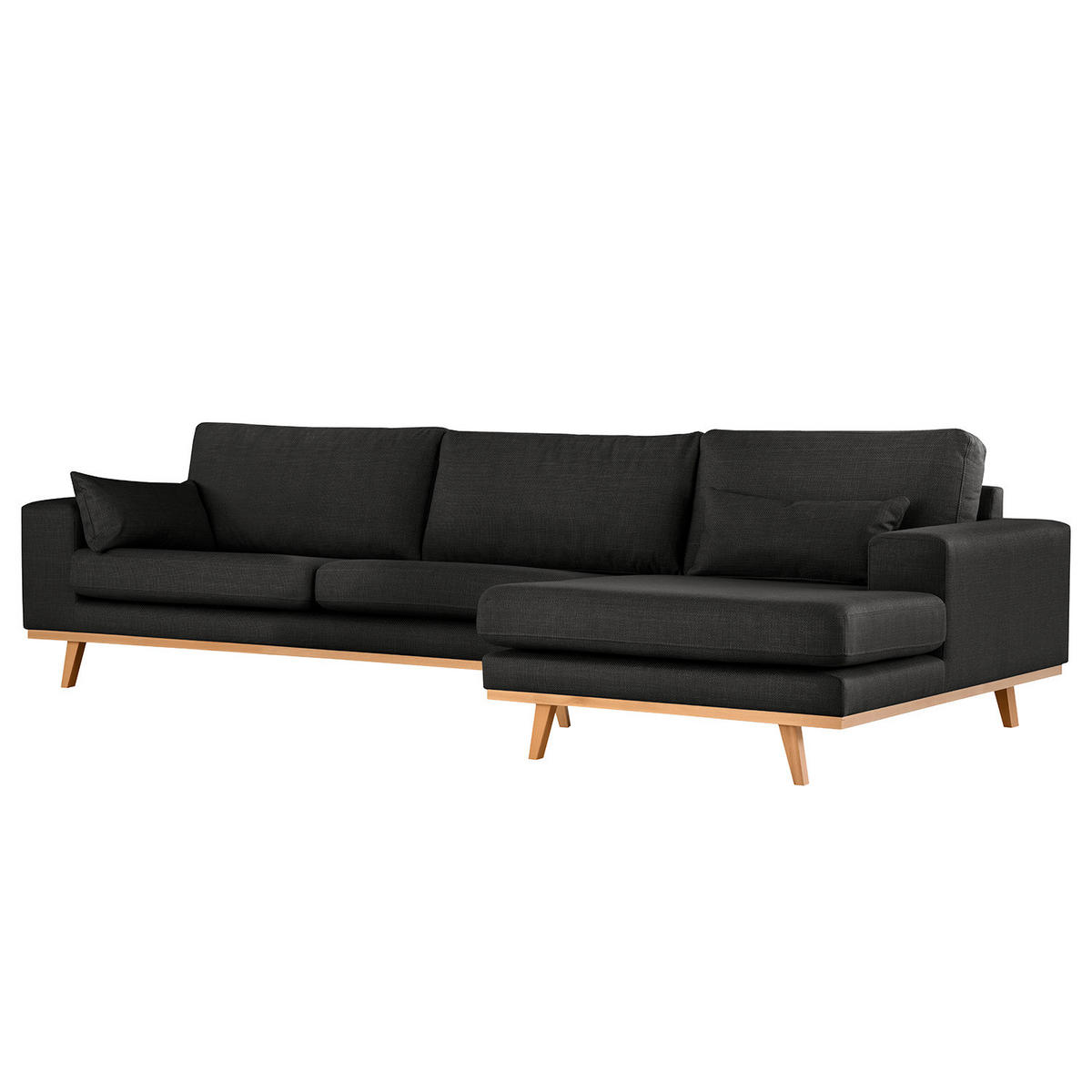 ECKSOFA mit Longchair - Buchefarben/Schwarz, Buchenholz/Textil (281/153cm) - home24